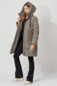 Купить Пальто утепленное с капюшоном зимнее женское  коричневого цвета 442197K, фото 10