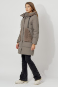 Купить Пальто утепленное с капюшоном зимнее женское  коричневого цвета 442197K, фото 3