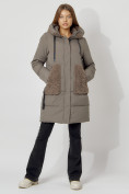 Купить Пальто утепленное с капюшоном зимнее женское  коричневого цвета 442197K, фото 4