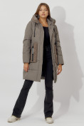 Купить Пальто утепленное с капюшоном зимнее женское  коричневого цвета 442197K, фото 7