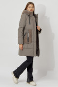 Купить Пальто утепленное с капюшоном зимнее женское  коричневого цвета 442197K, фото 8