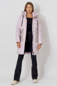 Купить Пальто утепленное с капюшоном зимнее женское  розового цвета 442197R, фото 4