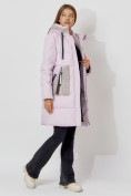 Купить Пальто утепленное с капюшоном зимнее женское  розового цвета 442197R, фото 10