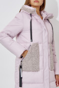 Купить Пальто утепленное с капюшоном зимнее женское  розового цвета 442197R, фото 13