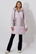 Купить Пальто утепленное с капюшоном зимнее женское  розового цвета 442197R
