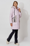 Купить Пальто утепленное с капюшоном зимнее женское  розового цвета 442197R, фото 2