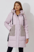 Купить Пальто утепленное с капюшоном зимнее женское  розового цвета 442197R, фото 8