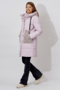 Купить Пальто утепленное с капюшоном зимнее женское  розового цвета 442197R, фото 3