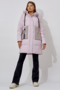 Купить Пальто утепленное с капюшоном зимнее женское  розового цвета 442197R, фото 9