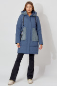 Купить Пальто утепленное с капюшоном зимнее женское  синего цвета 442197S
