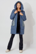 Купить Пальто утепленное с капюшоном зимнее женское  синего цвета 442197S, фото 11