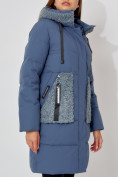 Купить Пальто утепленное с капюшоном зимнее женское  синего цвета 442197S, фото 12