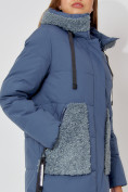 Купить Пальто утепленное с капюшоном зимнее женское  синего цвета 442197S, фото 13