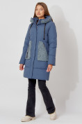 Купить Пальто утепленное с капюшоном зимнее женское  синего цвета 442197S, фото 2