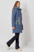 Купить Пальто утепленное с капюшоном зимнее женское  синего цвета 442197S, фото 3
