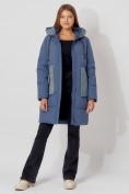 Купить Пальто утепленное с капюшоном зимнее женское  синего цвета 442197S, фото 7