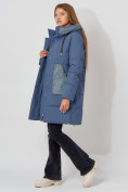 Купить Пальто утепленное с капюшоном зимнее женское  синего цвета 442197S, фото 8