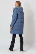 Купить Пальто утепленное с капюшоном зимнее женское  синего цвета 442197S, фото 9