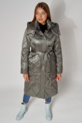 Купить Пальто утепленное стеганое зимнее женское  цвета хаки 448601Kh