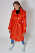 Купить Пальто утепленное стеганое зимнее женское  оранжевого цвета 448601O, фото 11