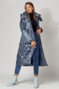 Купить Пальто утепленное стеганое зимнее женское  синего цвета 448601S, фото 5