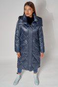 Купить Пальто утепленное стеганое зимнее женское  синего цвета 448601S, фото 3