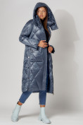 Купить Пальто утепленное стеганое зимнее женское  синего цвета 448601S, фото 9