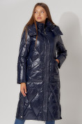 Купить Пальто утепленное стеганое зимнее женское  темно-синего цвета 448601TS, фото 12