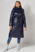 Купить Пальто утепленное стеганое зимнее женское  темно-синего цвета 448601TS, фото 14