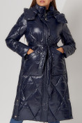 Купить Пальто утепленное стеганое зимнее женское  темно-синего цвета 448601TS, фото 18