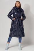 Купить Пальто утепленное стеганое зимнее женское  темно-синего цвета 448601TS