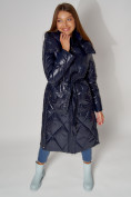 Купить Пальто утепленное стеганое зимнее женское  темно-синего цвета 448601TS, фото 17