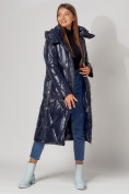 Купить Пальто утепленное стеганое зимнее женское  темно-синего цвета 448601TS, фото 4