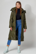 Купить Пальто утепленное стеганое зимнее женское  темно-зеленого цвета 448601TZ, фото 5