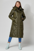 Купить Пальто утепленное стеганое зимнее женское  темно-зеленого цвета 448601TZ, фото 15