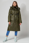 Купить Пальто утепленное стеганое зимнее женское  темно-зеленого цвета 448601TZ