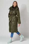 Купить Пальто утепленное стеганое зимнее женское  темно-зеленого цвета 448601TZ, фото 2