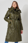 Купить Пальто утепленное стеганое зимнее женское  темно-зеленого цвета 448601TZ, фото 3