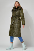 Купить Пальто утепленное стеганое зимнее женское  темно-зеленого цвета 448601TZ, фото 6