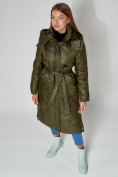 Купить Пальто утепленное стеганое зимнее женское  темно-зеленого цвета 448601TZ, фото 4