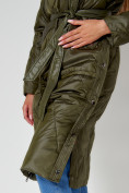 Купить Пальто утепленное стеганое зимнее женское  темно-зеленого цвета 448601TZ, фото 17