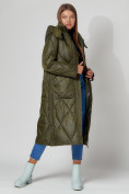Купить Пальто утепленное стеганое зимнее женское  темно-зеленого цвета 448601TZ, фото 7