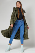 Купить Пальто утепленное стеганое зимнее женское  темно-зеленого цвета 448601TZ, фото 8