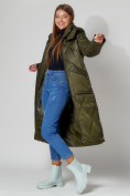 Купить Пальто утепленное стеганое зимнее женское  темно-зеленого цвета 448601TZ, фото 9