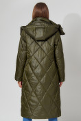 Купить Пальто утепленное стеганое зимнее женское  темно-зеленого цвета 448601TZ, фото 19