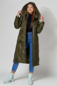 Купить Пальто утепленное стеганое зимнее женское  темно-зеленого цвета 448601TZ, фото 11
