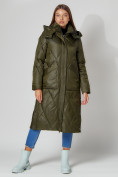 Купить Пальто утепленное стеганое зимнее женское  темно-зеленого цвета 448601TZ, фото 13