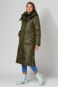 Купить Пальто утепленное стеганое зимнее женское  темно-зеленого цвета 448601TZ, фото 14