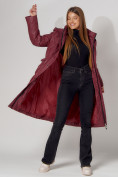 Купить Пальто утепленное стеганое зимнее женское  бордового цвета 448602Bo, фото 11
