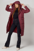 Купить Пальто утепленное стеганое зимнее женское  бордового цвета 448602Bo, фото 12